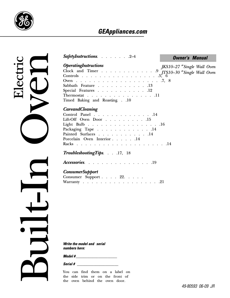Page n°1 - Manuel utilisateur GE JTS10DPBB