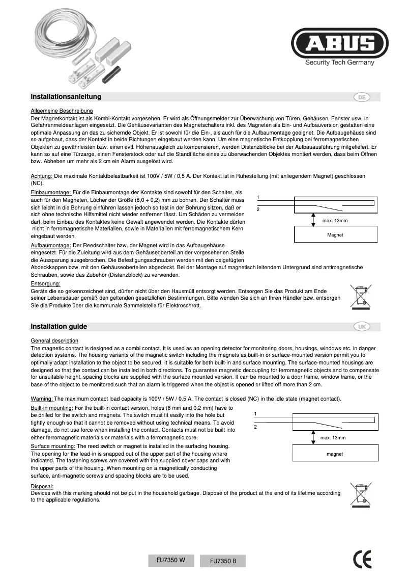 Page 1 de la notice Manuel utilisateur Abus FU7350W