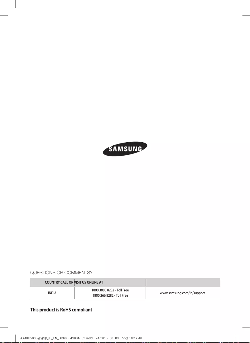 Page 1 de la notice Manuel utilisateur Samsung AX40H5001GM