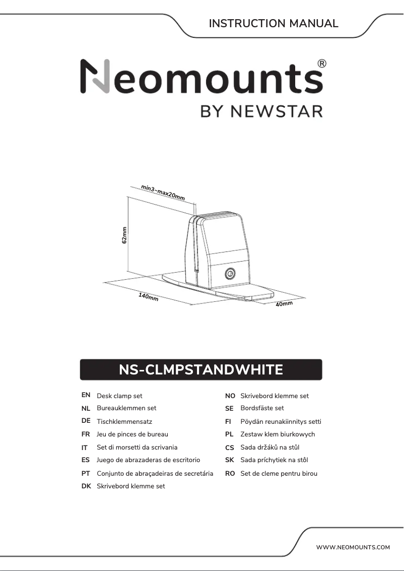 Page 1 de la notice Manuel utilisateur Newstar Neomounts NS-CLMPSTANDWHITE