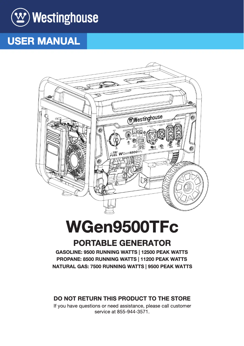 Page 1 de la notice Manuel utilisateur Westinghouse WGen9500TFc