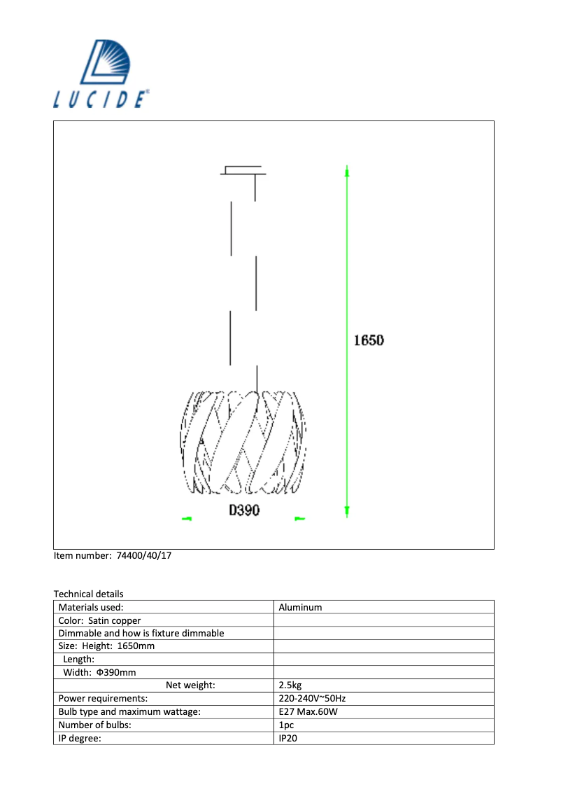 Page 1 de la notice Manuel utilisateur Lucide Vivana