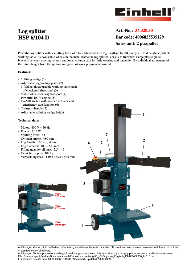 Page n°1 - Manuel utilisateur Einhell HSP 6/104 D