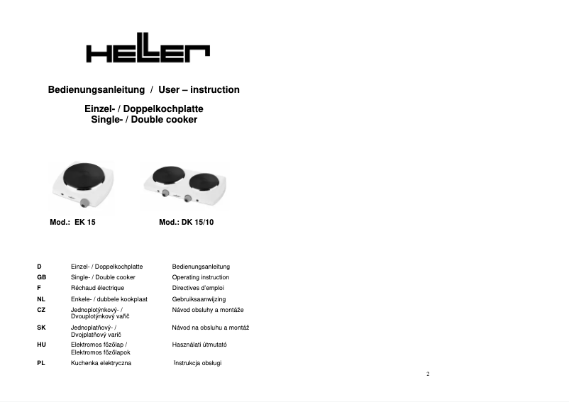 Page n°1 - Manuel utilisateur Heller EK 15
