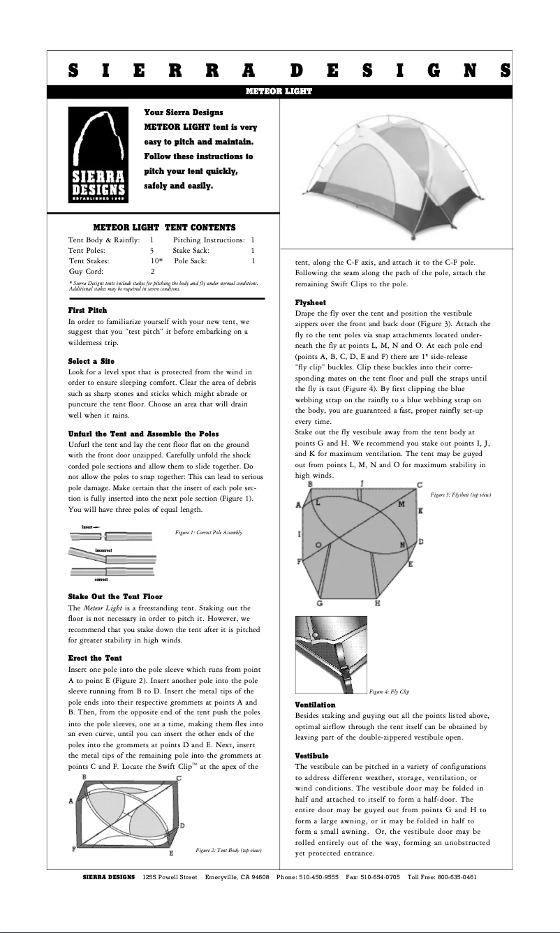 Page 1 de la notice Manuel utilisateur Sierra Designs Meteor Light