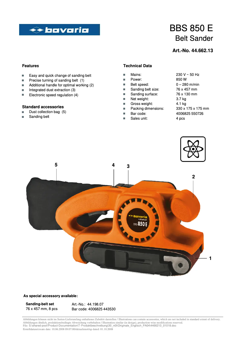 Page n°1 - Manuel utilisateur Bavaria BBS 850 E