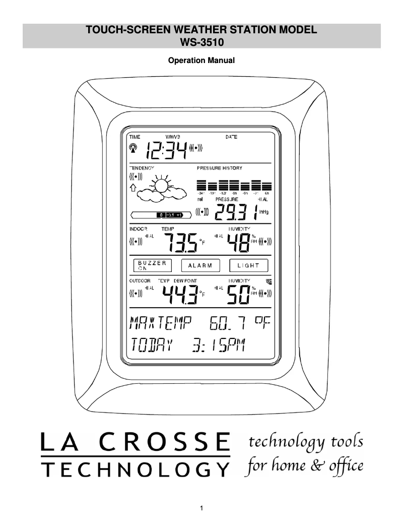 Page n°1 - Manuel utilisateur La Crosse Technology WS-3510U-AL