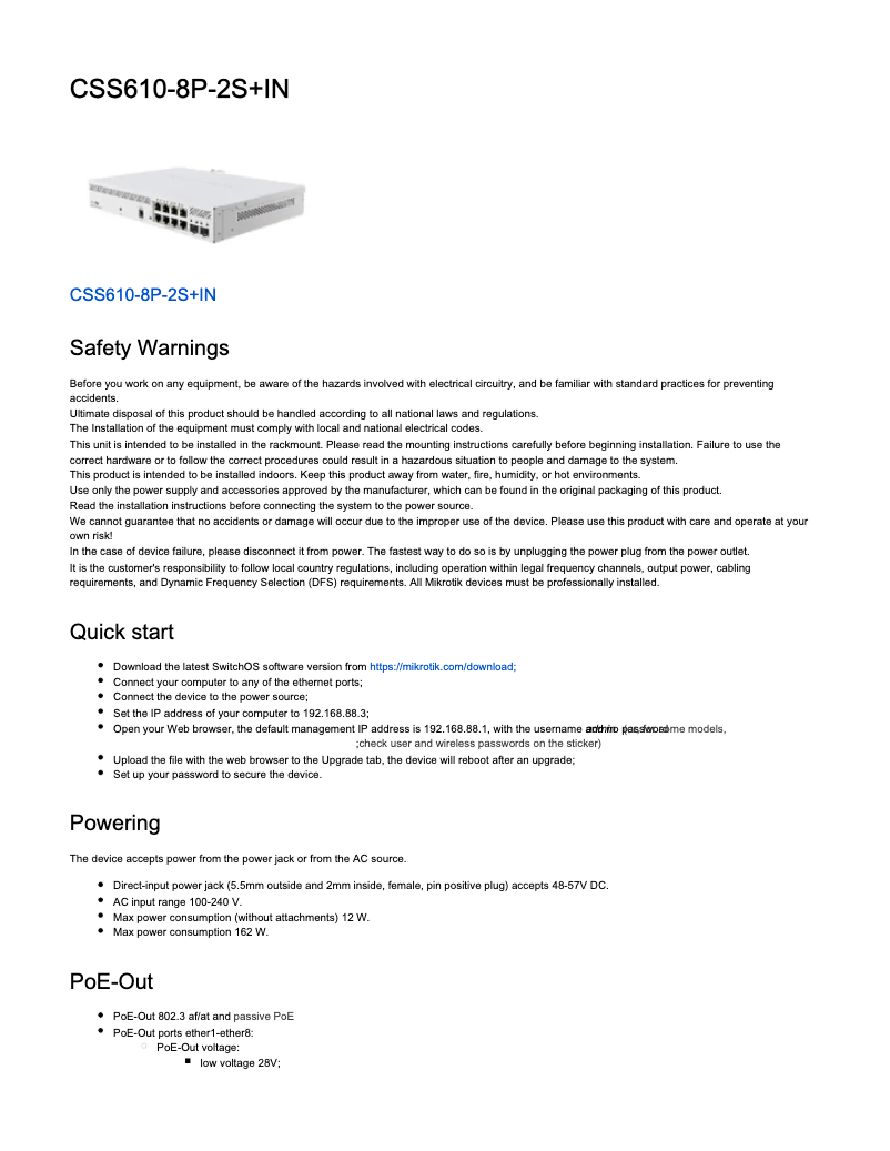 Image de la première page du manuel de l'appareil CSS610-8P-2S+IN