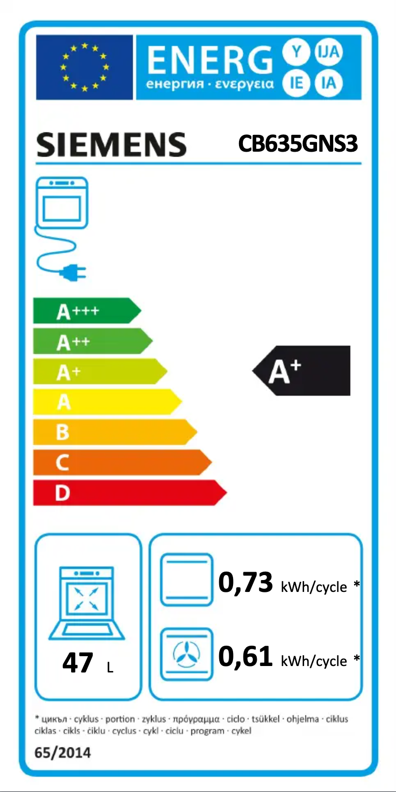Page n°1 - Label énergétique Siemens CB635GNS3