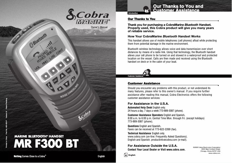 Page n°1 - Manuel utilisateur Cobra MRF300 BT
