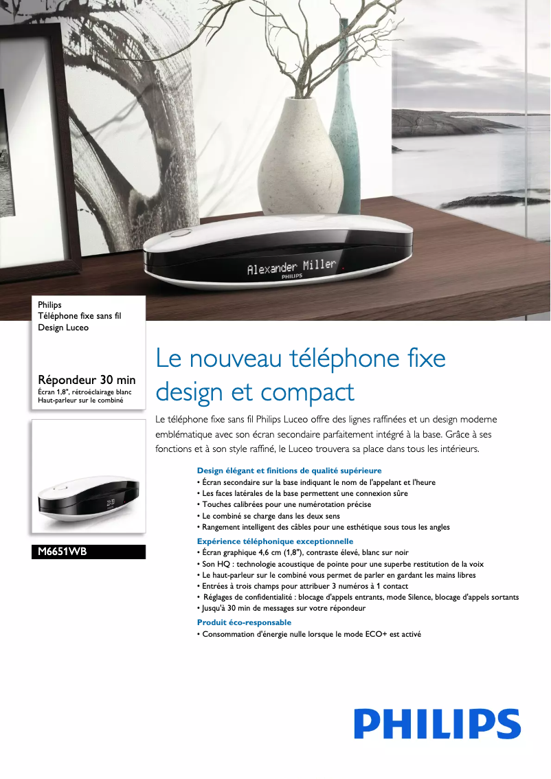 Page 1 of the manual Technical Sheet Philips Luceo M665