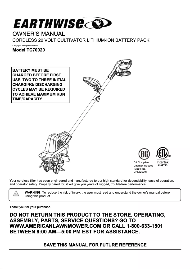 Page n°1 - Manuel utilisateur Earthwise TC70020IT