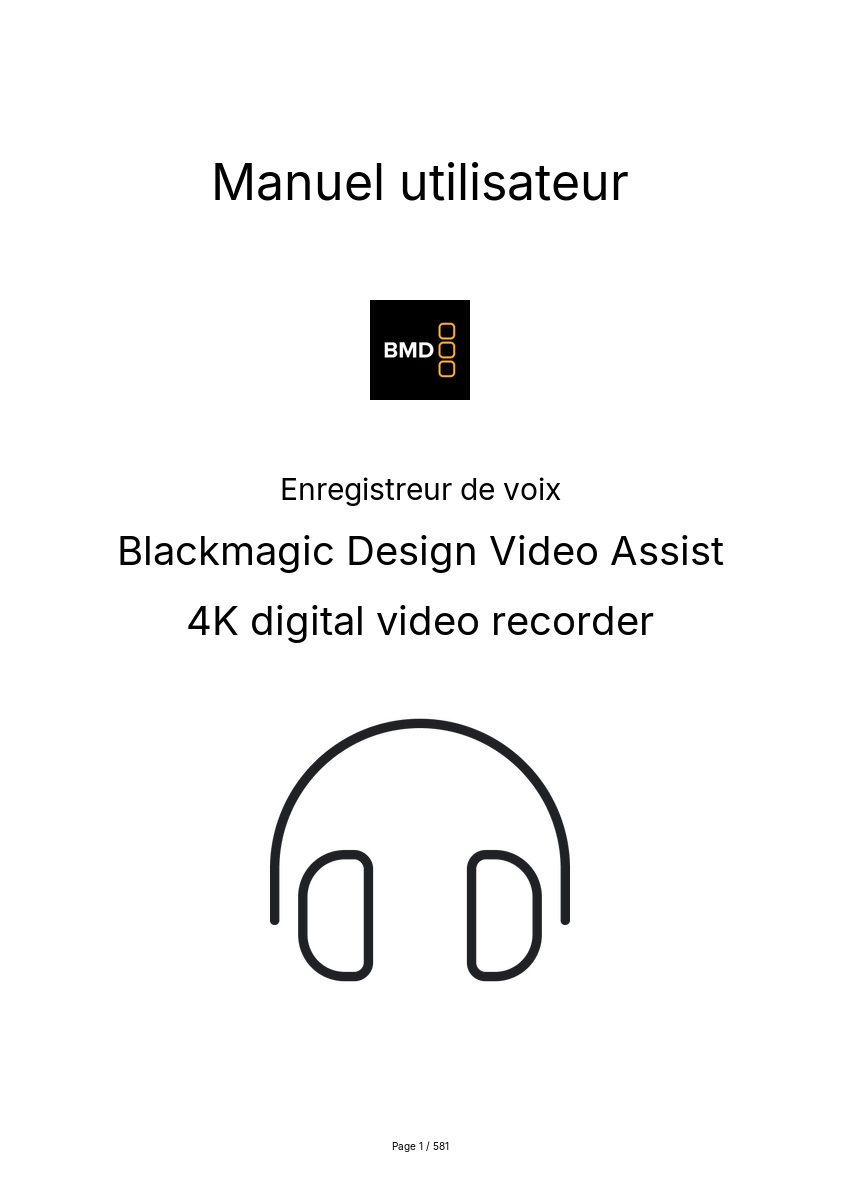 Page n°1 - Manuel utilisateur Blackmagic Design Video Assist 4K digital video recorder