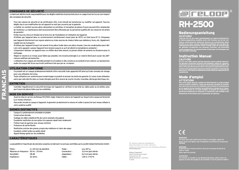 Image de la première page du manuel de l'appareil RH-2500