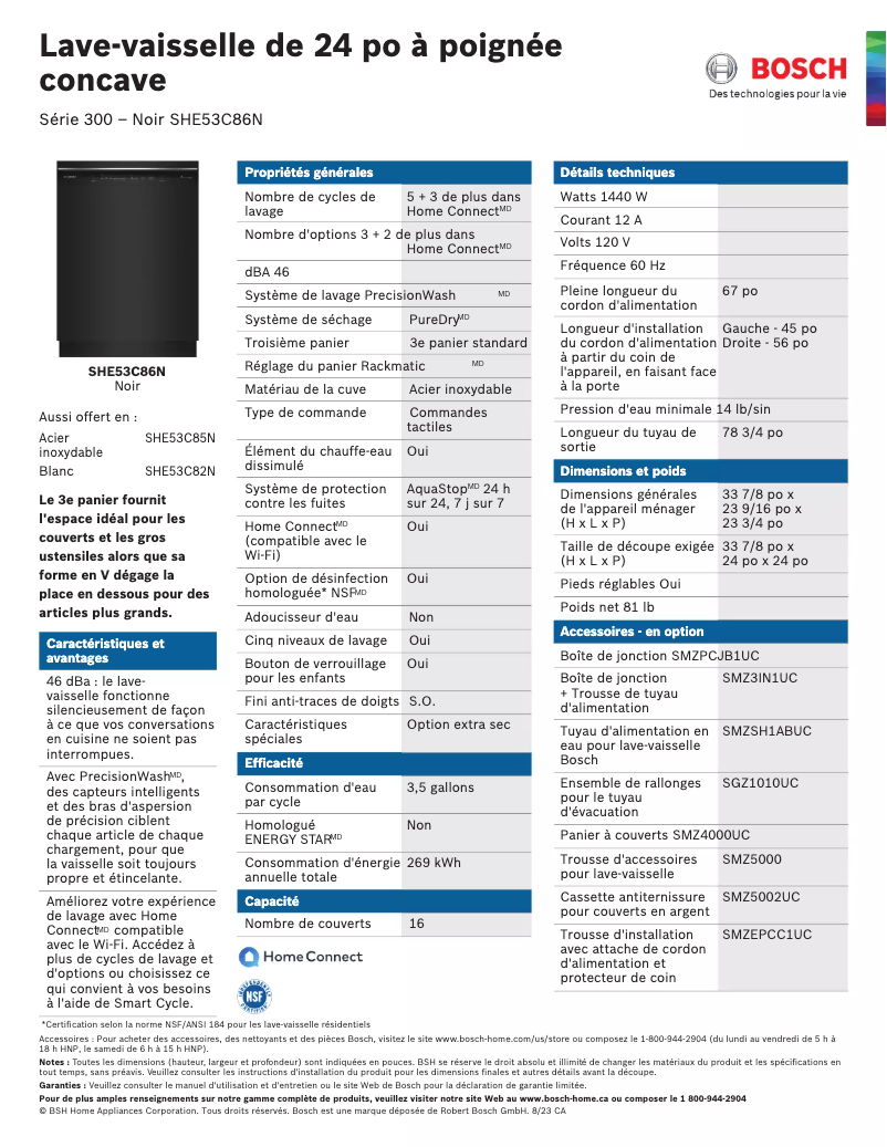 Página 1 del manual Ficha técnica Bosch SHE53C86N