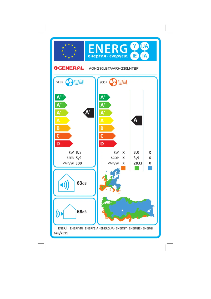 Page 1 de la notice Label énergétique Fujitsu ARHG30LHTBP