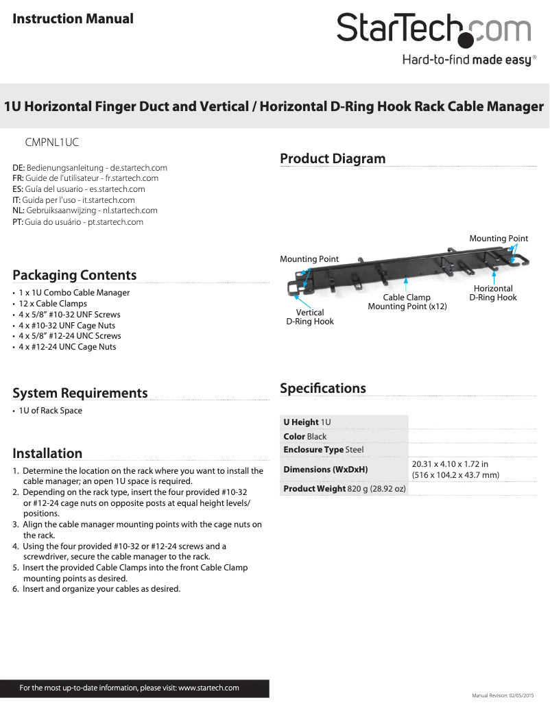 Page 1 de la notice Manuel utilisateur StarTech.com CMPNL1UC