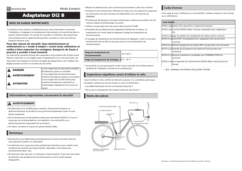 Page 1 de la notice Manuel utilisateur Shimano EW-EX010