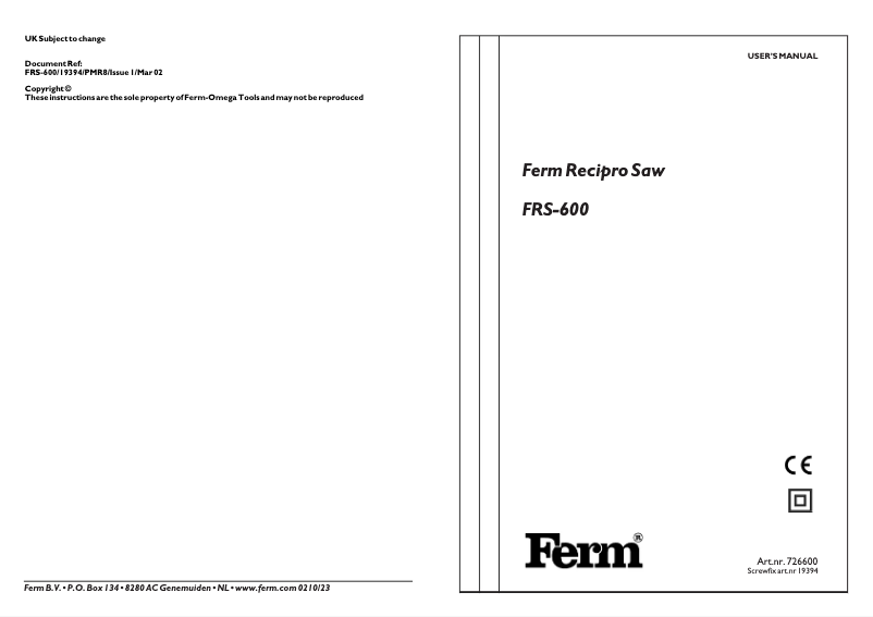 Image de la première page du manuel de l'appareil FRS-600