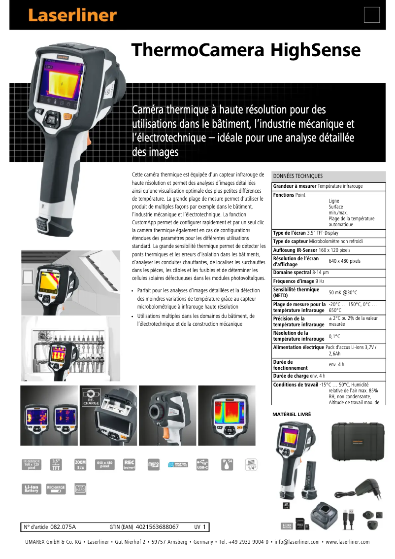Page n°1 - Fiche technique Laserliner ThermoCamera HighSense