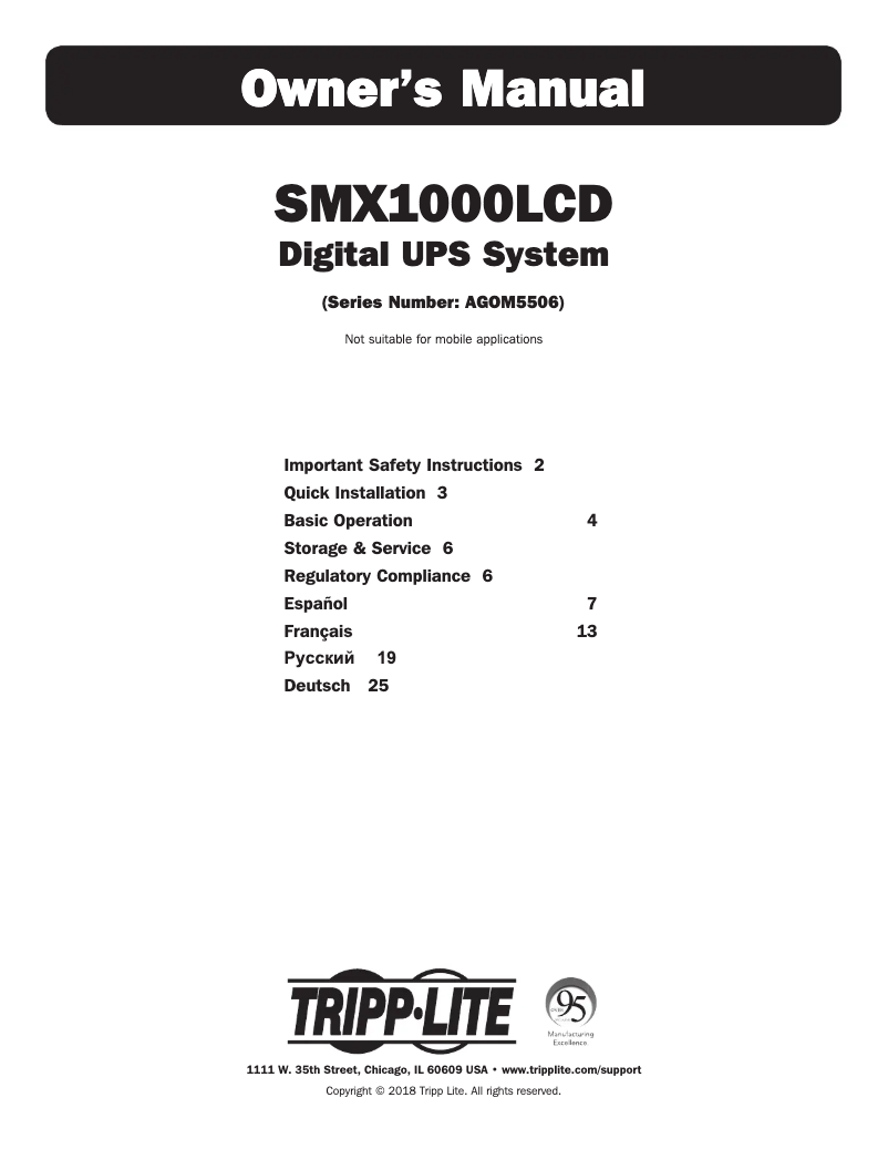 Page n°1 - Manuel utilisateur Tripp Lite SMX1000LCD