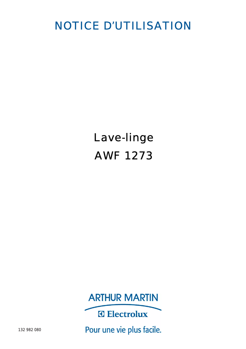 Page n°1 - Manuel utilisateur Arthur Martin-Electrolux AWF 1273