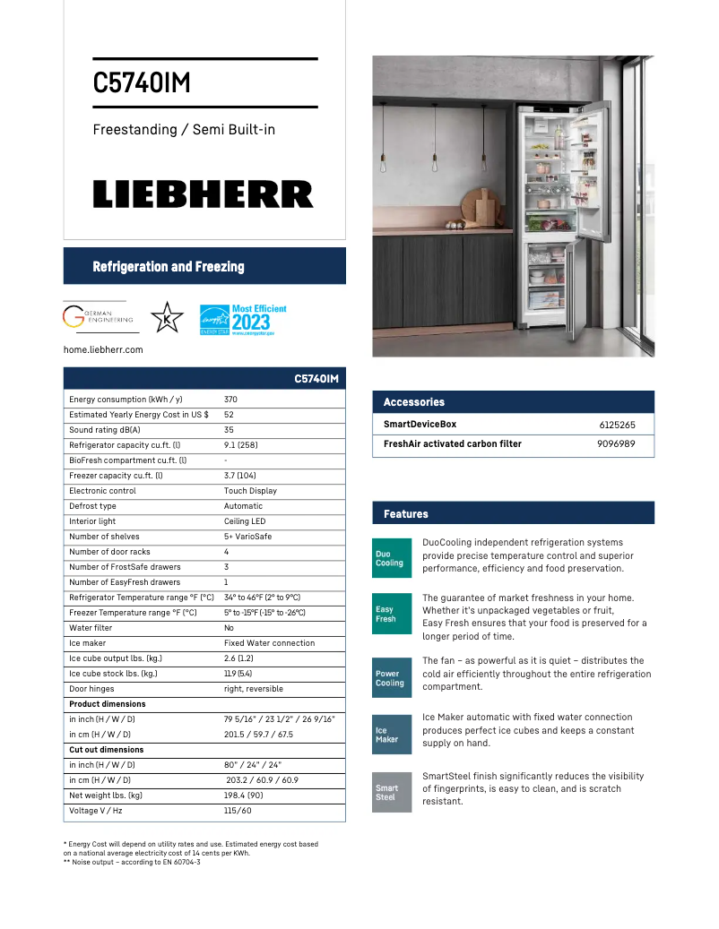 Page 1 de la notice Fiche technique Liebherr C5740IM