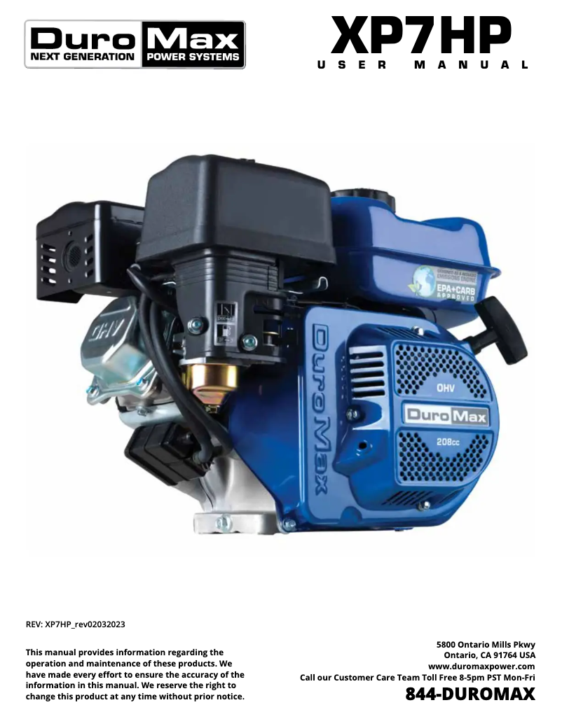 Page n°1 - Manuel utilisateur DuroMax XP7HP