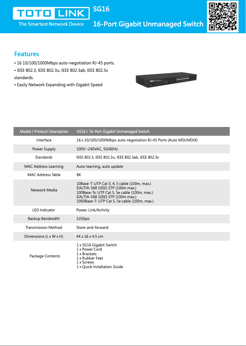 Page n°1 - Manuel utilisateur Totolink SG16