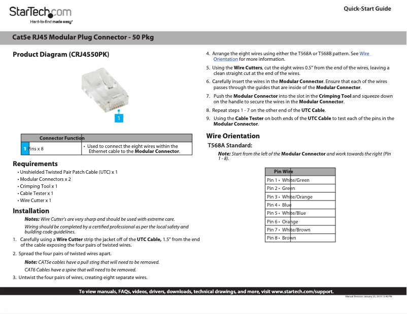 Page n°1 - Manuel utilisateur StarTech.com CRJ4550PK