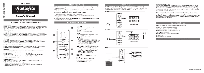 Page 1 de la notice Manuel utilisateur Mooer Audiofile