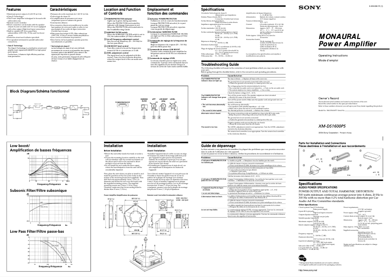 Page n°1 - Manuel utilisateur Sony XM-DS1600P5