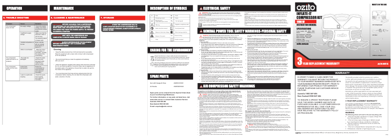 Page 1 de la notice Manuel utilisateur Ozito ACK-0015