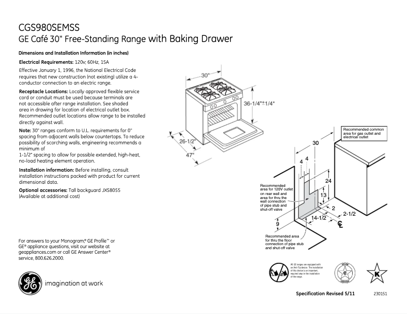 Page 1 of the manual Technical Sheet GE CGS980SEMSS