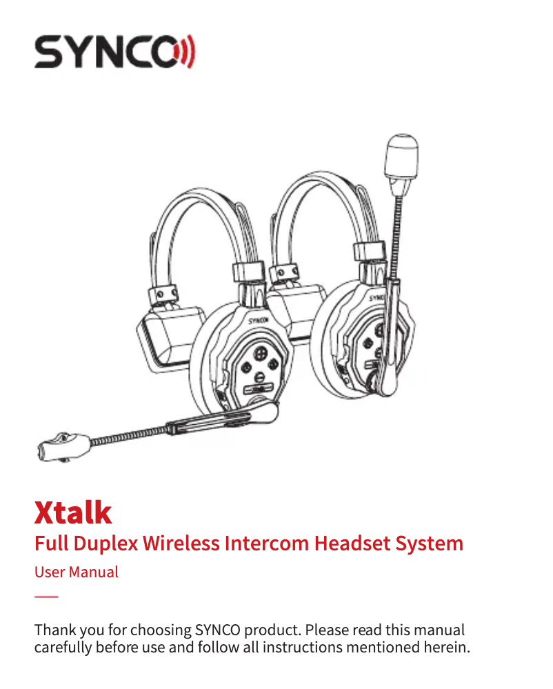 Page 1 de la notice Manuel utilisateur Synco X-Talk X5
