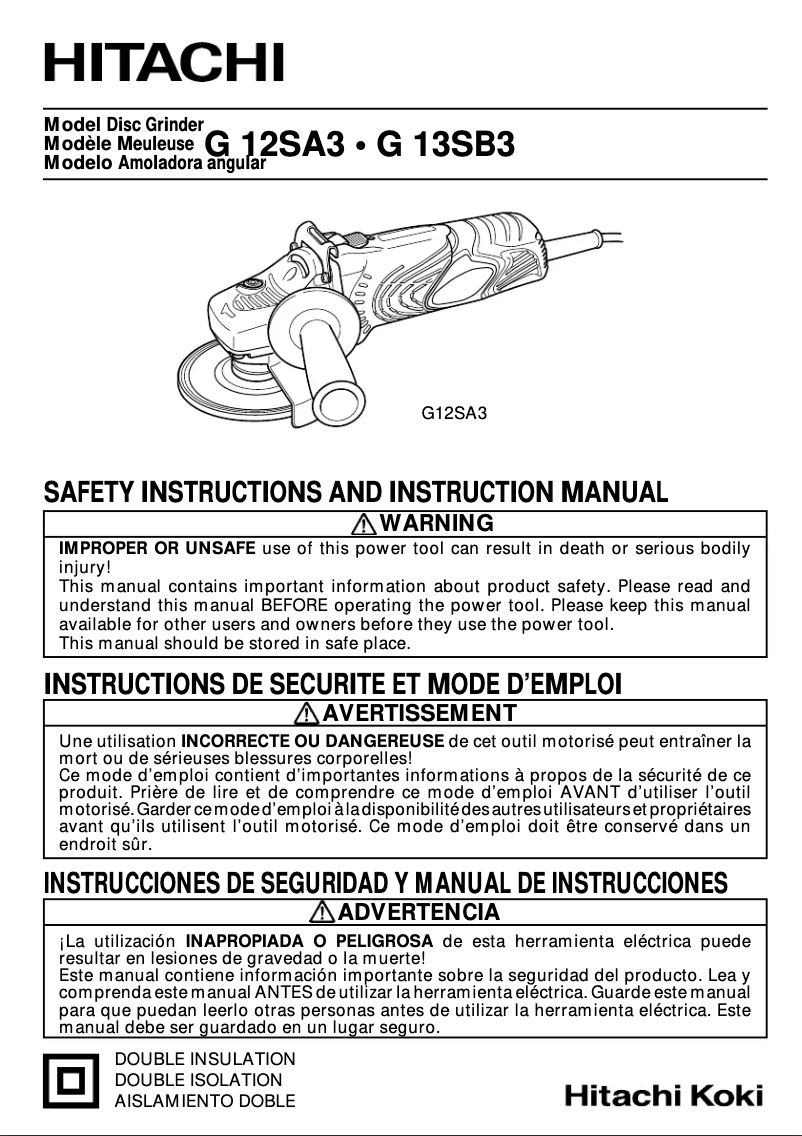 Page 1 de la notice Manuel utilisateur Hitachi G12SA3