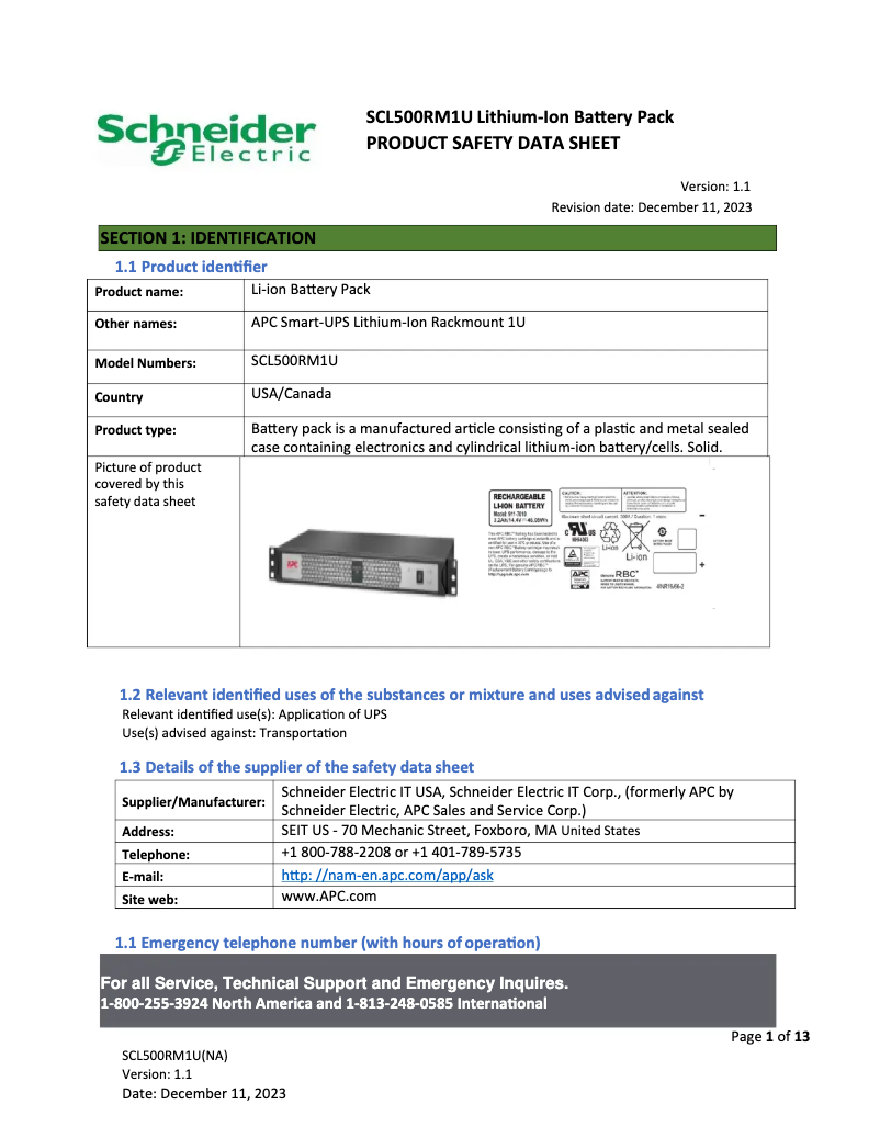 Page n°1 - Instructions de sécurité APC Smart-UPS SCL500RM1U