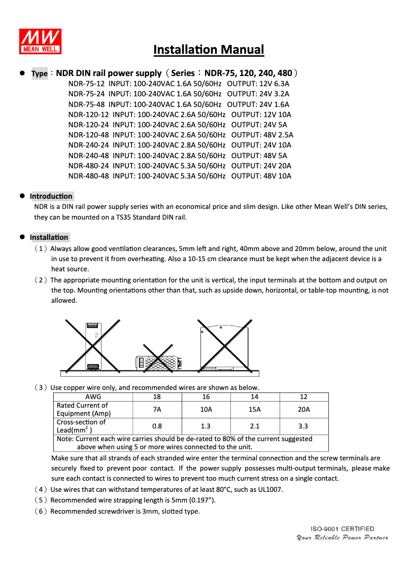 Page 1 de la notice Mode d'emploi Mean Well NDR-75-24