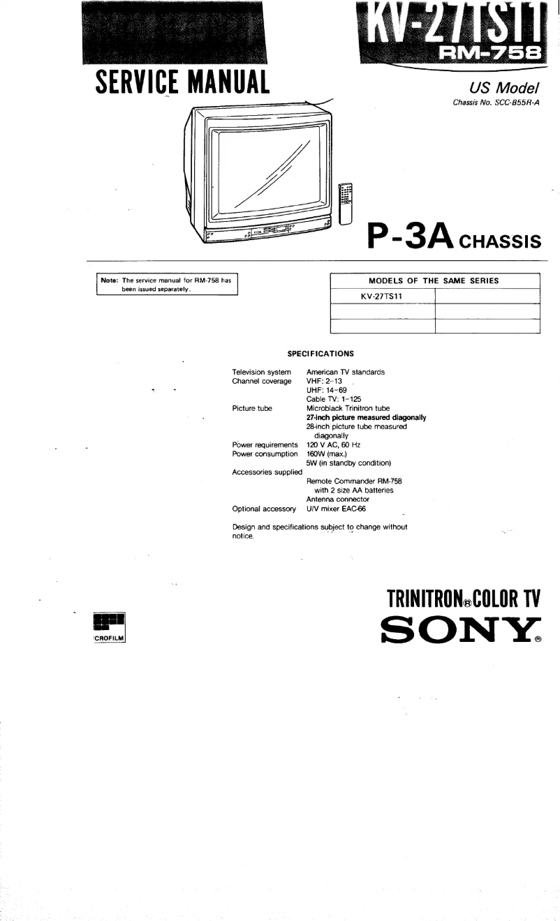 Page 1 de la notice Manuel utilisateur Sony KV-27TS11