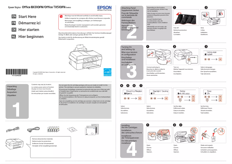 Page n°1 - Guide d'installation Epson Stylus Office BX310FN