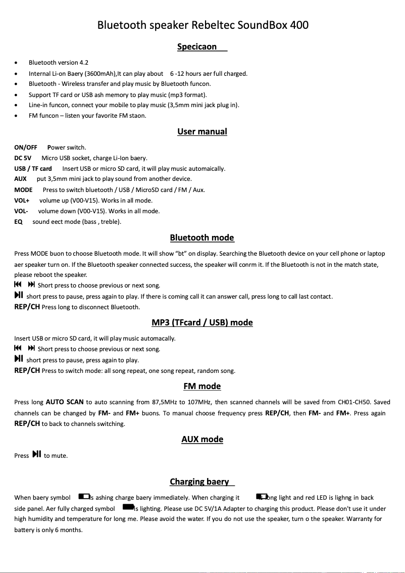 Image de la première page du manuel de l'appareil SoundBox 400