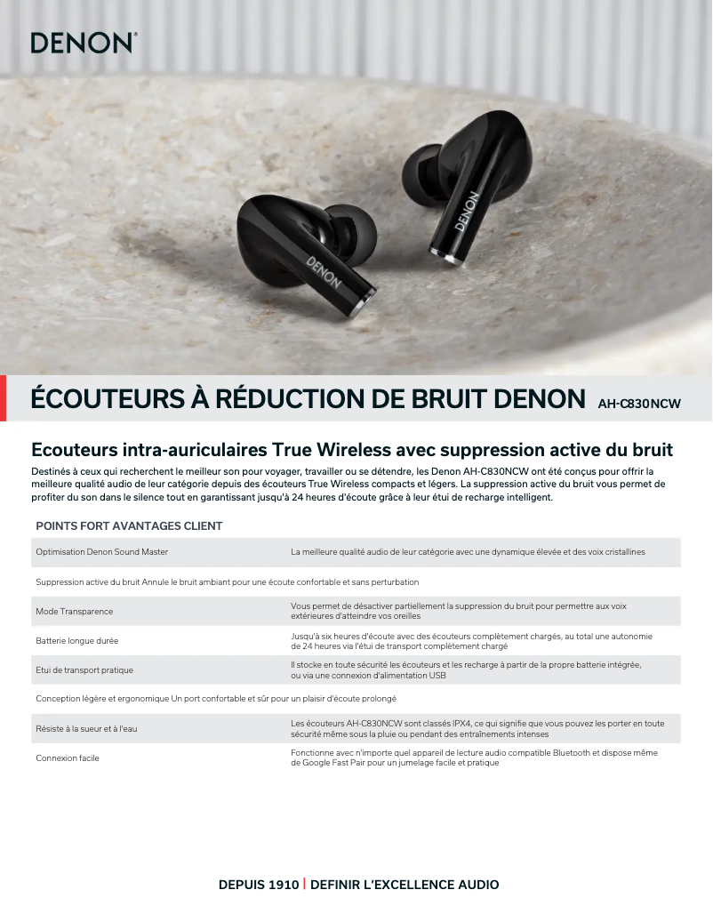 Página 1 del manual Ficha técnica Denon AH-C830NCW