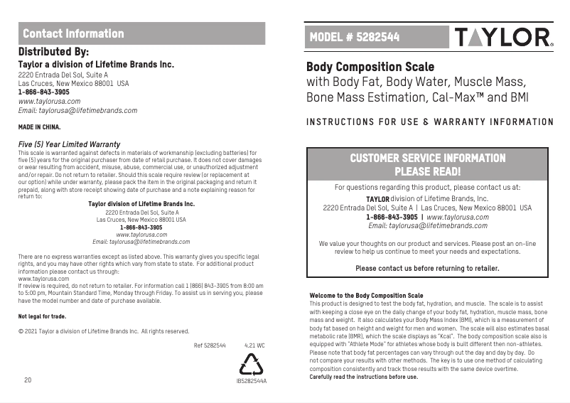 Page 1 de la notice Manuel utilisateur Taylor 5282544