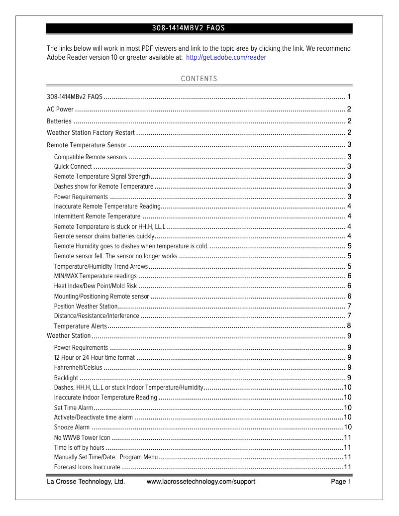 Page n°1 - FAQ La Crosse Technology 308-1414MBV3