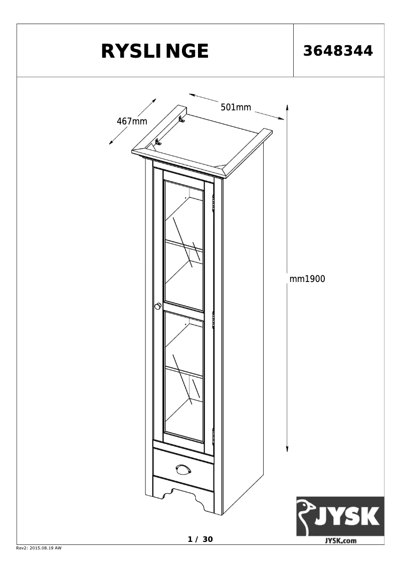 Page n°1 - Manuel utilisateur JYSK Ryslinge (50x190x47)