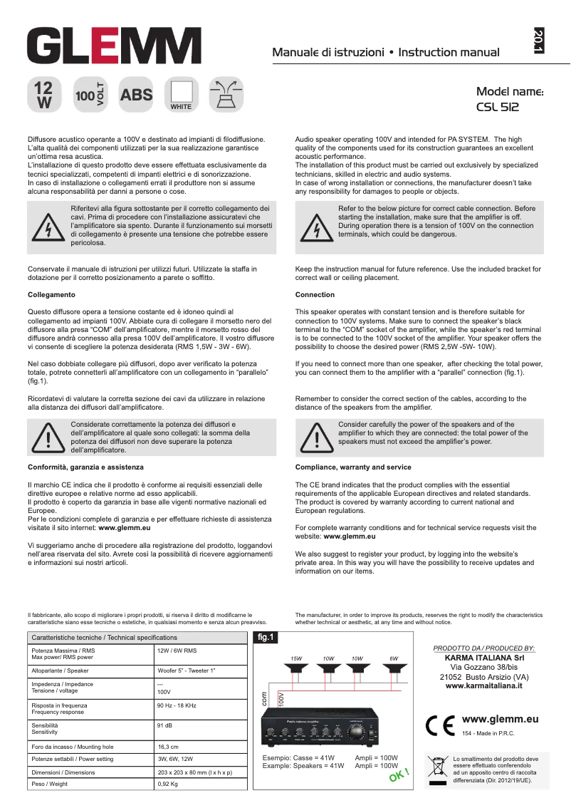 Page 1 de la notice Manuel utilisateur Glemm CSL 512