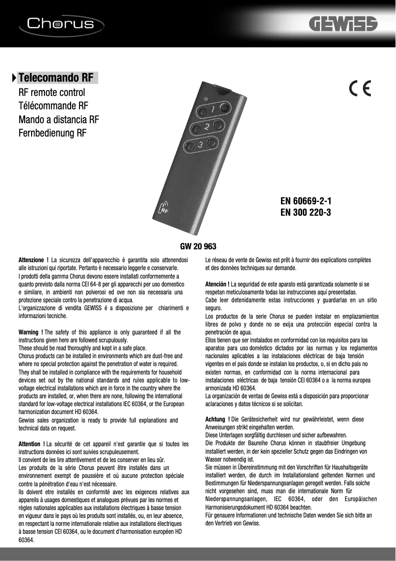 Page 1 de la notice Manuel utilisateur Gewiss GW20963