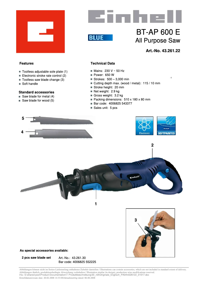 Page 1 de la notice Manuel utilisateur Einhell BT-AP 600E