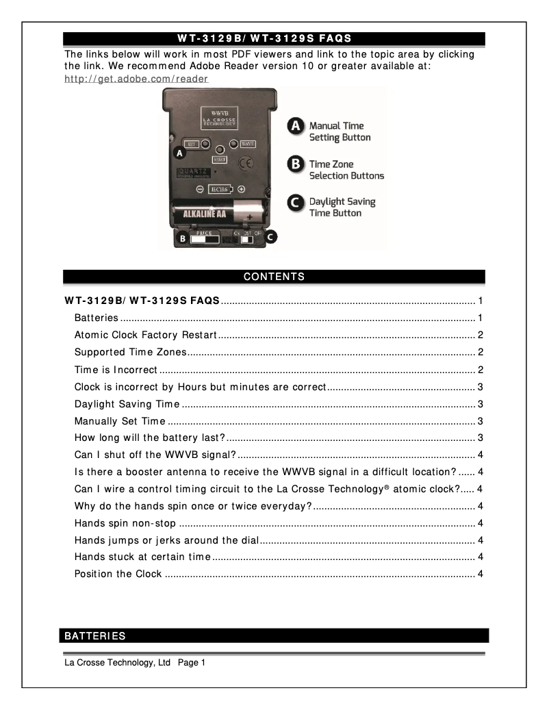 Page 1 de la notice FAQ La Crosse Technology WT-3129S