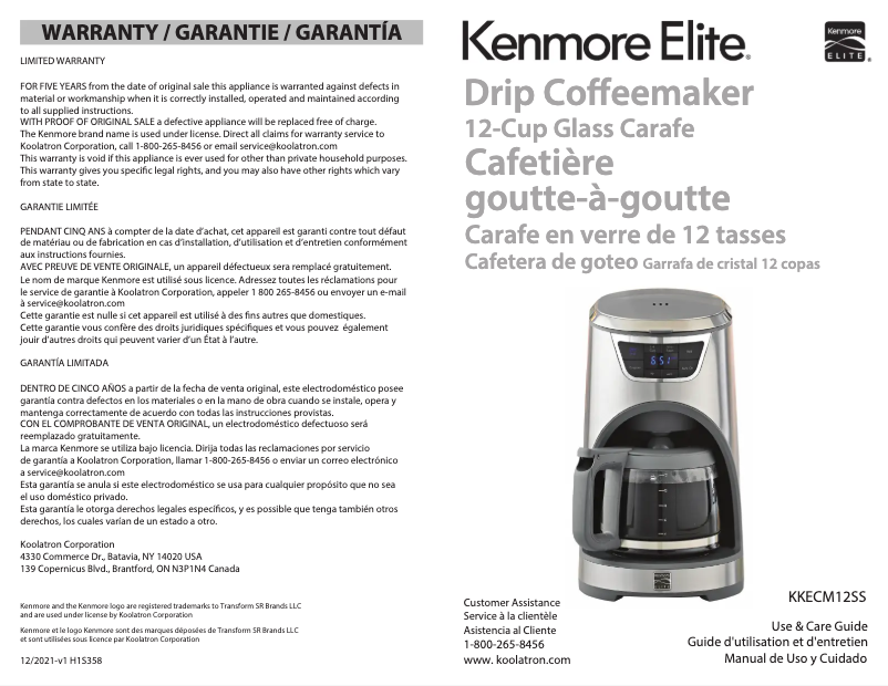 Page 1 de la notice Manuel utilisateur Kenmore Elite KKECM12SS